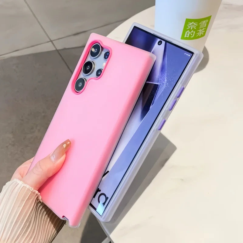 2-in-1 Candy Color Matte Jelly Hard Phone Case For Samsung S25 S24 Ultra S23 FE S22 Plus A55 A54 A53 A35 A34 A33 A15 A14 Cover