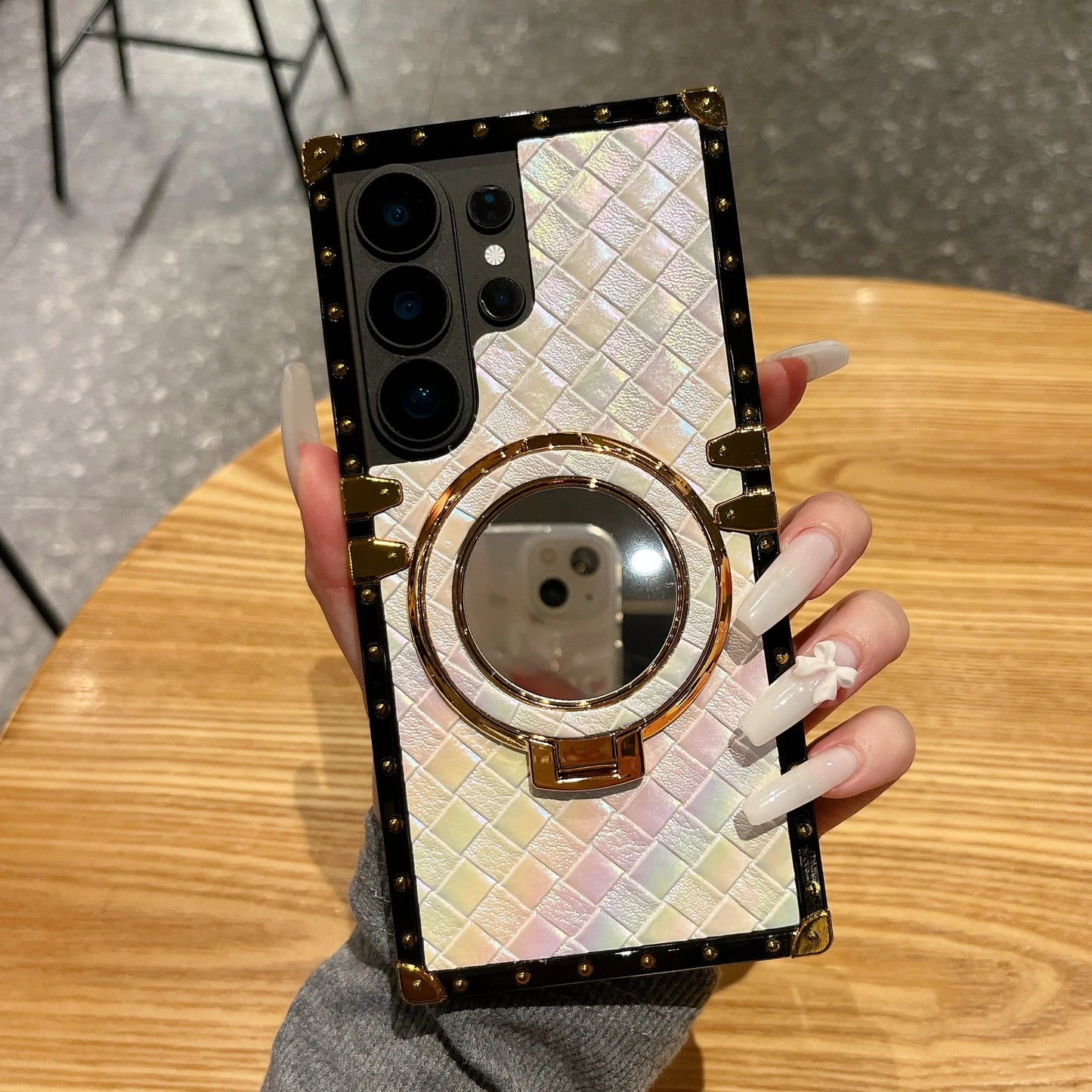 High-End Braided Makeup Mirror Stand Phone Case for Samsung S26+ S25 S24 S23 S22 Ultra Protective Cover