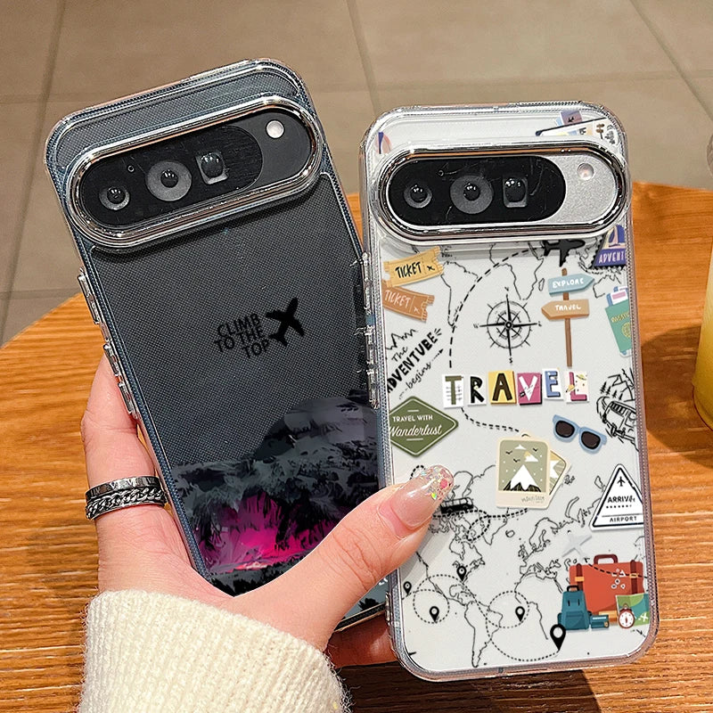Travel Route Map Pattern Clear Phone Case For Google Pixel 10 9 8 Pro Pixel 9 10 Pro XL 7A 8A 9A Shockproof Soft TPU Back Cover