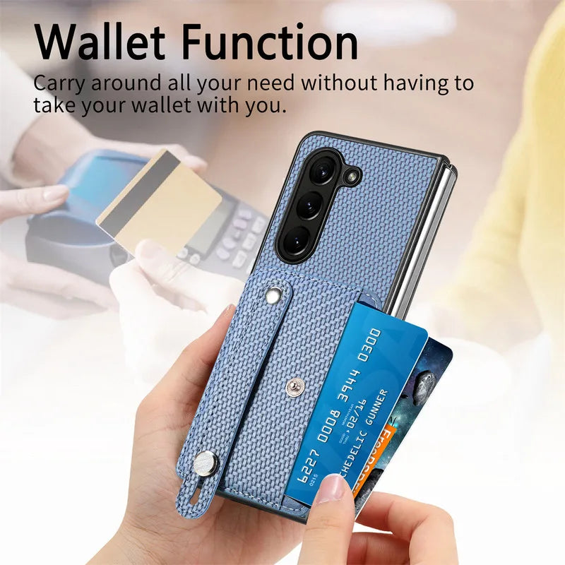 Luxury Case For Samsung Galaxy Z Fold 7 5G 2025 Leather Card Wristband Back Cover For Galaxy Z Fold 6 5 4 3 2 Fold7 Funda