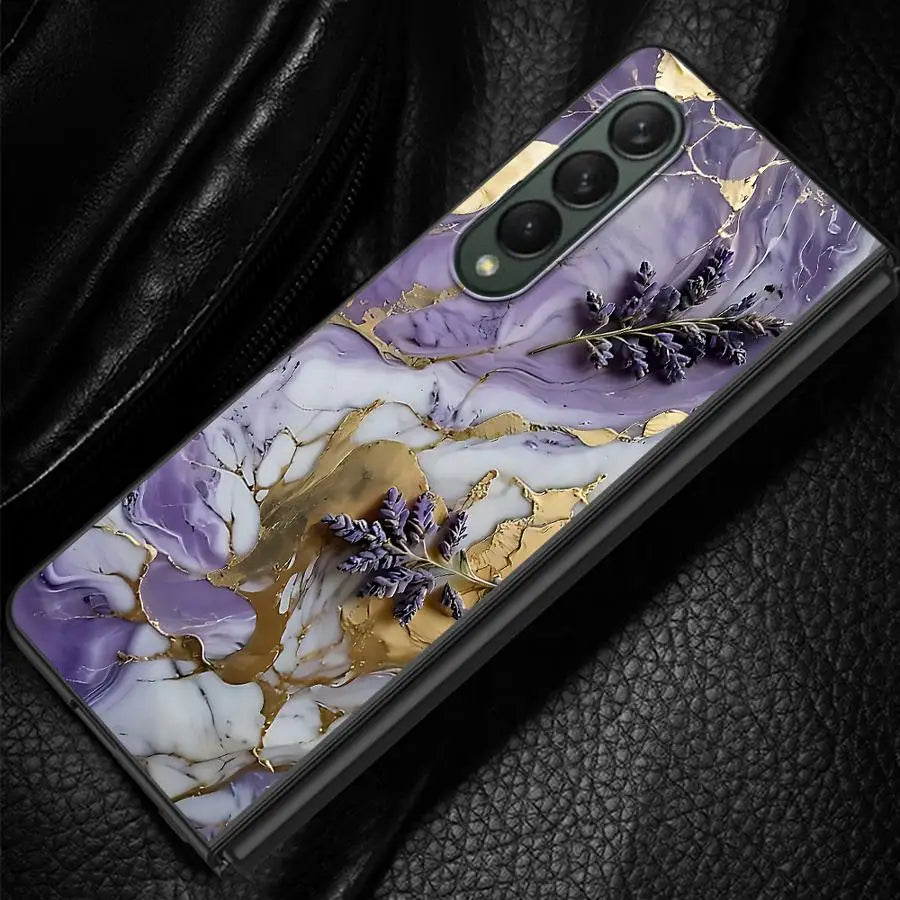 Luxury Flower Marble Phone Cover for Samsung Galaxy ZFold6 Z Fold 4 5G ZFold5 Z Fold4 Fold3 Funda Shockproof Hard PC