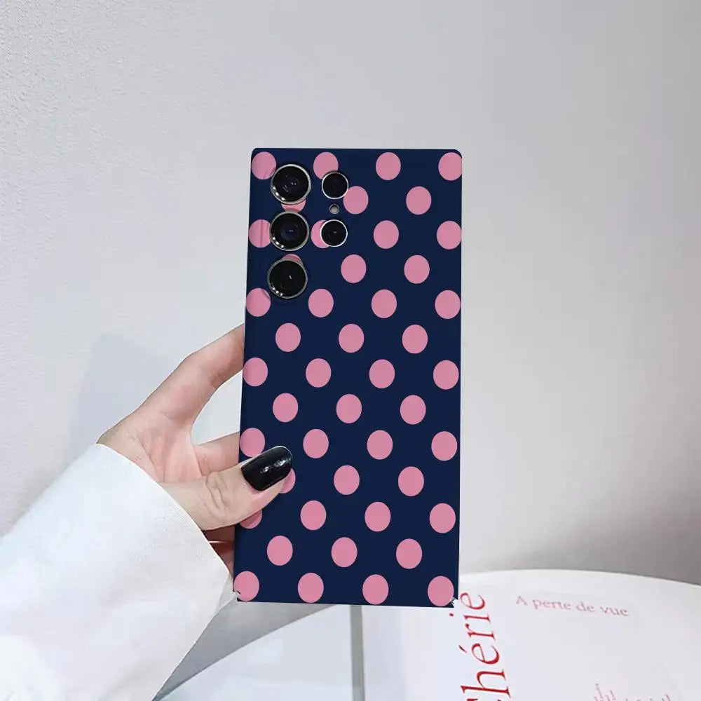 Full Screen Polka Dots Ins Korean Sweet Phone Case For Samsung S25 24 23 ULTRA Plus S22 Glossy HD Hard Cover Film Shell