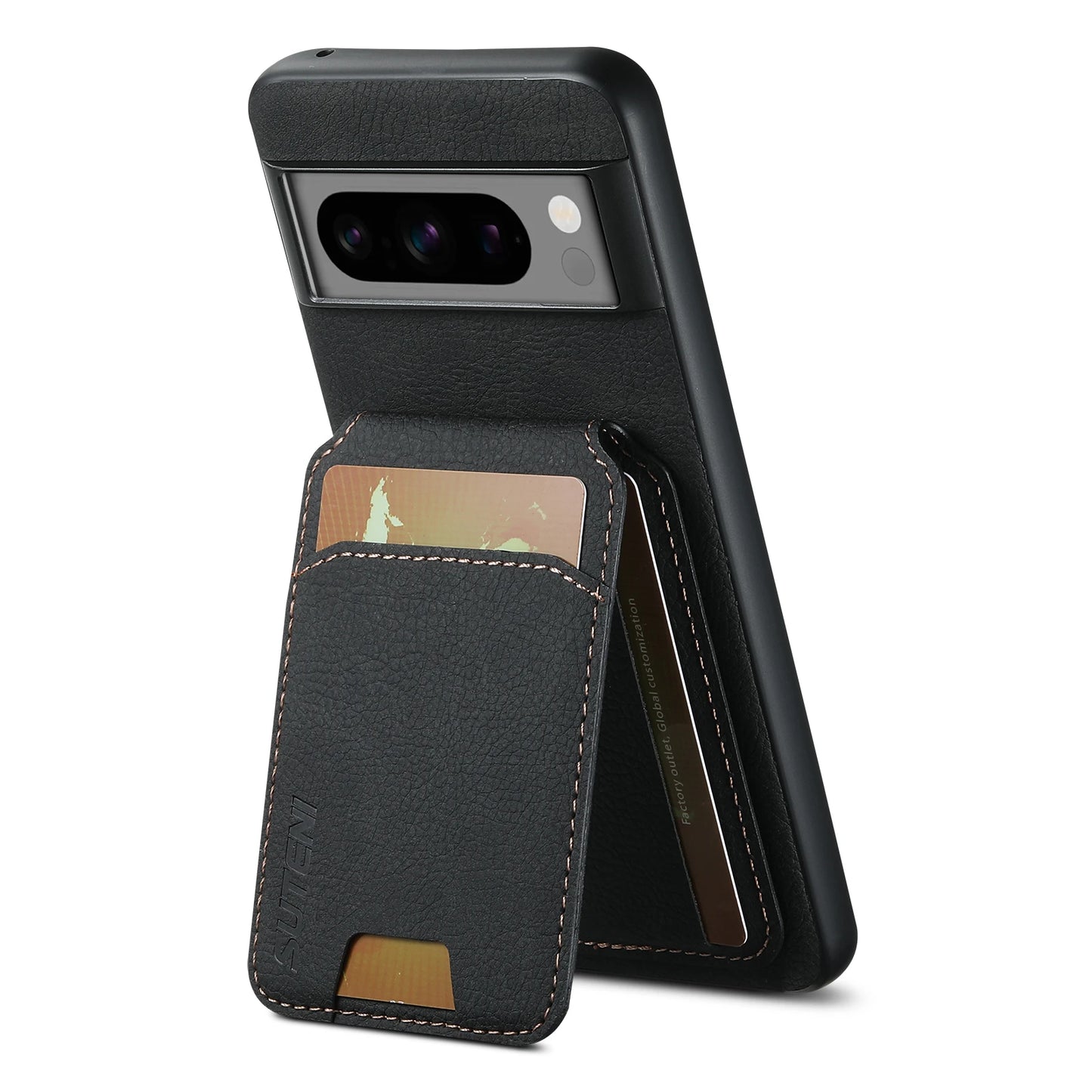 Lychee SUTENI Luxury Faux Leather Stand Card Holder Phone Case Frosted Feel for Google Pixel 10 9 Pro XL 8 Pro 7 6 A Cover