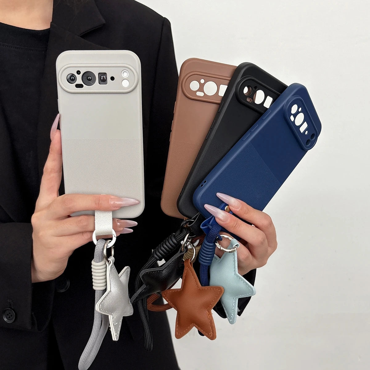 Polka Dot Silicone Star Strap Lanyard Phone Case For Google Pixel 10 6 7 8 9 10 Pro 10A 9A 8A 7A 6A Pixel 9 Pro XL 5G Soft Cover