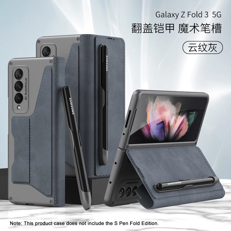GKK Original Case For Samsung Galaxy Z Fold 4 5 6 5G Case Leather Pen Holder Armor Back Protection Hard Cover For Samsung Z Fold
