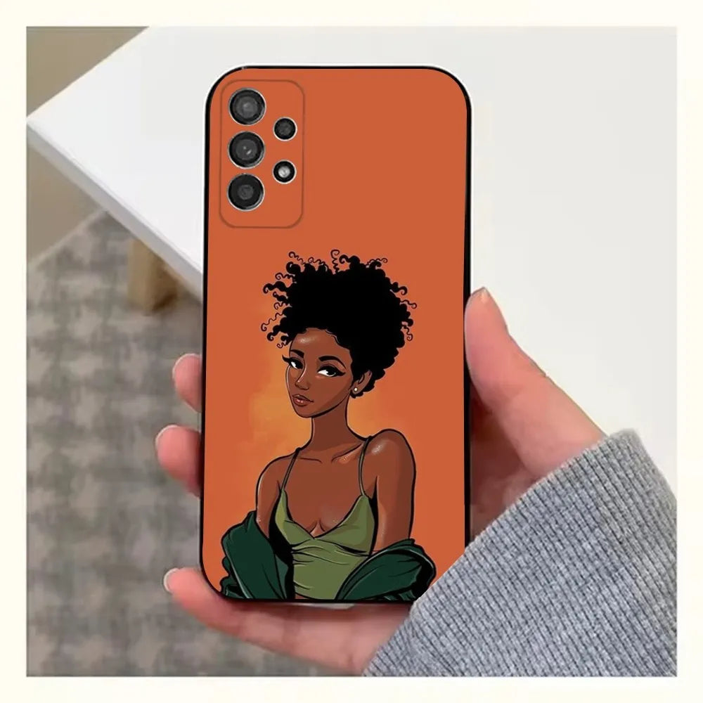 Black Girl A-Afro Phone Case For Samsung S25,S24,S23,S22,S20,S21,S10,Ultra,Plus,Lite,FE,Soft Silicone Black Cover