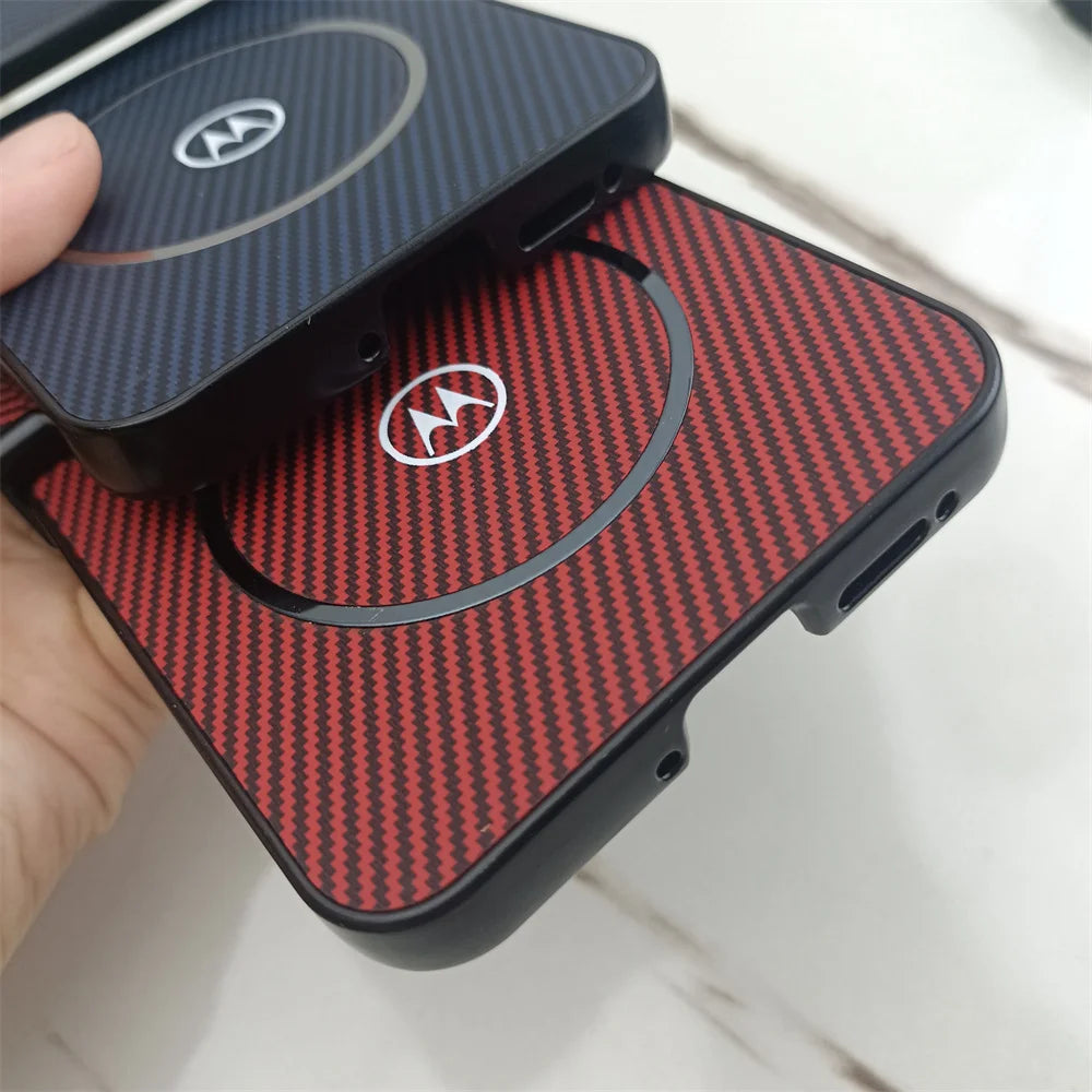 Matte Hard Carbon Fiber Texture Pattern Magnetic Case For Motorola Razr 60 50 Ultra Razr60 For Magsafe Wireless Charging Cover