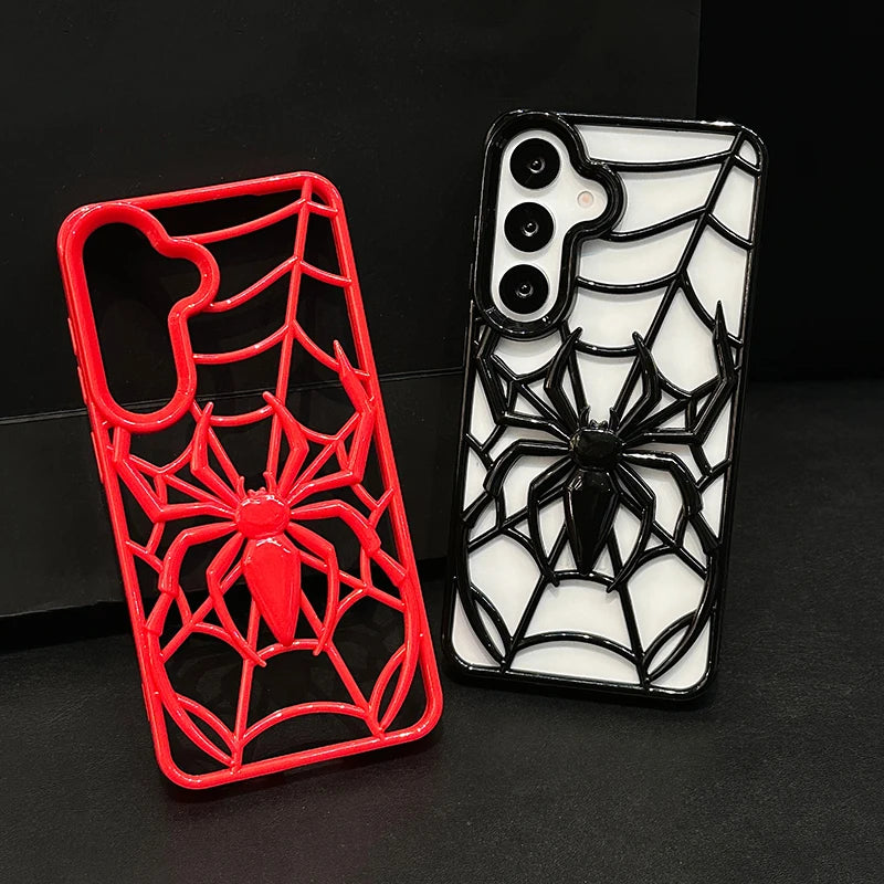 Funny 3D Hollow-out Spider Phone Case For Samsung Galaxy S25 S24 S23 S22 Ultra Plus S23FE S24FE Heat Dissipation Back Cover