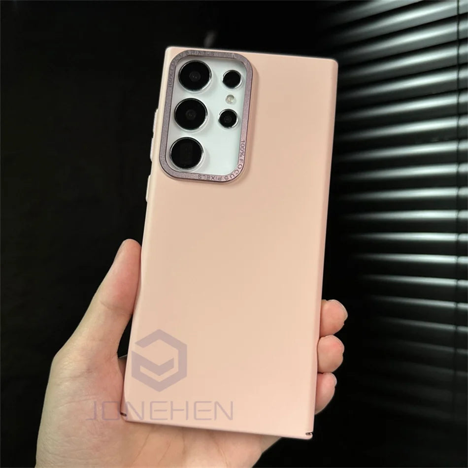 Slim Solid Color Skin Friendly Matte PC Case For Samsung Galaxy S24 S23 Ultra S22 Plus Luxury Alloy Len Hard Shockproof PC Cover