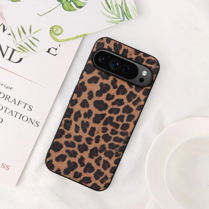 For Google Pixel 10 Pro 8 7 6 9 Pro XL 9A 8A 7A Leather Case With Finger Ring Holder Carbon Fiber Saffiano Leopard Print Cover