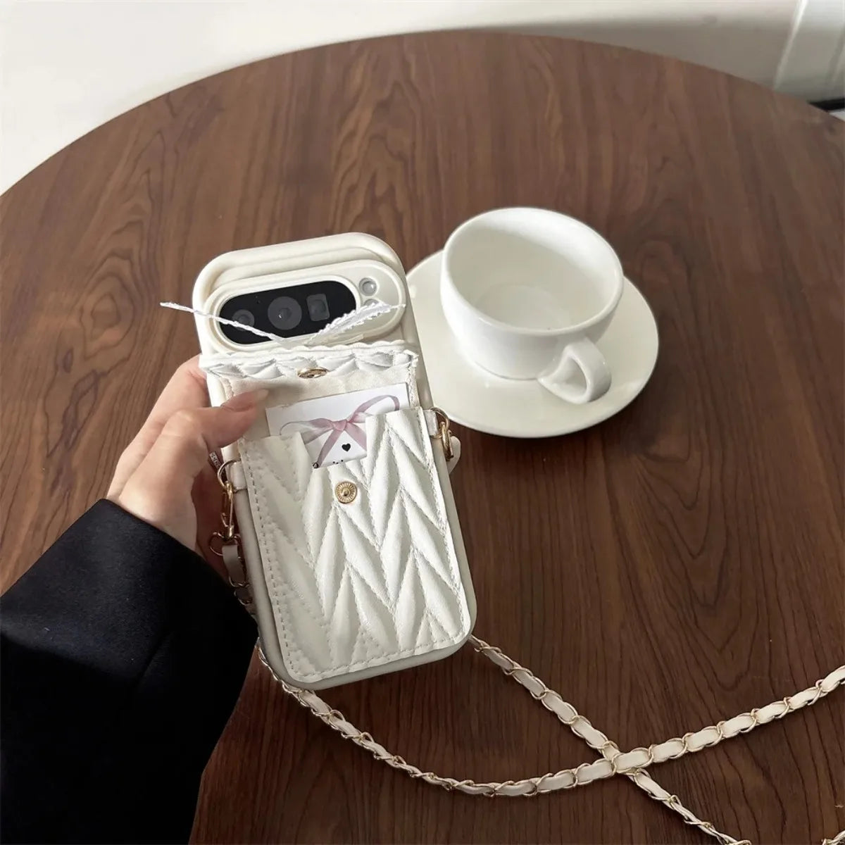 Crossbody Lanyard Card Holder Wallet Quilted PU Leather Phone Case with Ribbon Bow For Google Pixel 10 Pro XL 9 8 7 9a 8a 7a