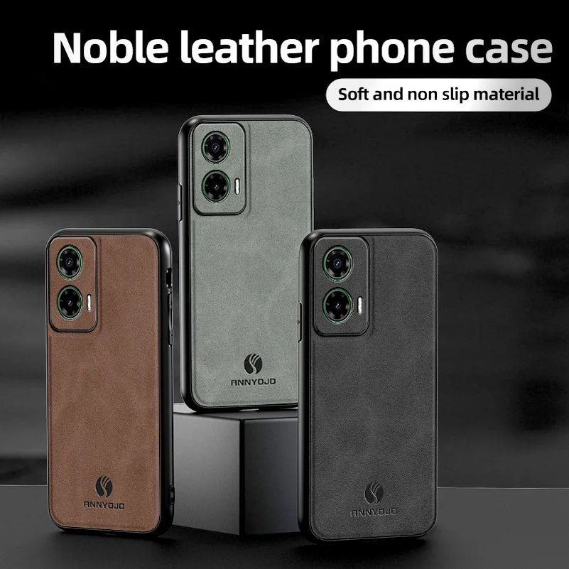 Matte Plain Leather Case For Moto G35 Motorola Moto G35 Built-in Metal Car Mount Holder Cover
