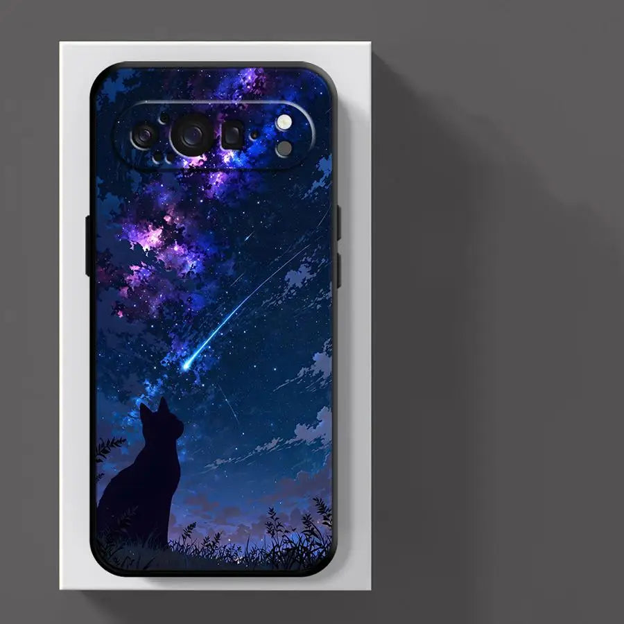 Funda Phone Cover Case for Google Pixel 10A 6 7 8 Pro 10 9 Pro XL 6a 7a 9a 8a Cartoon Night Sky Cat