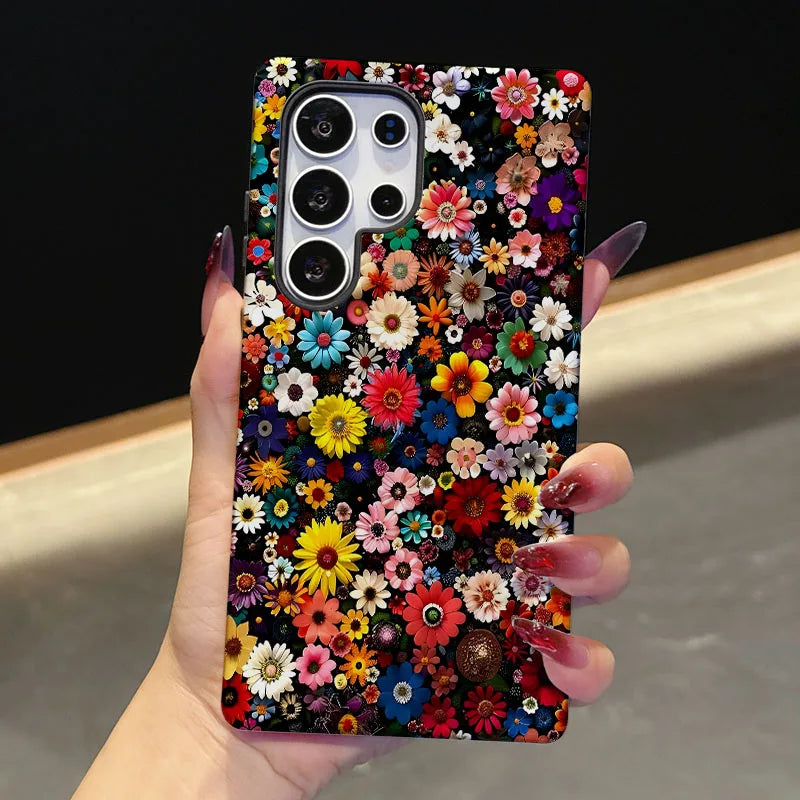 For Samsung S25 S24 S23 S22 S21 Plus Ultra S25 Edge S20 FE A56 A16 15 26 36 Colorful Floral 2 IN 1 Film shell Phone Case Cover