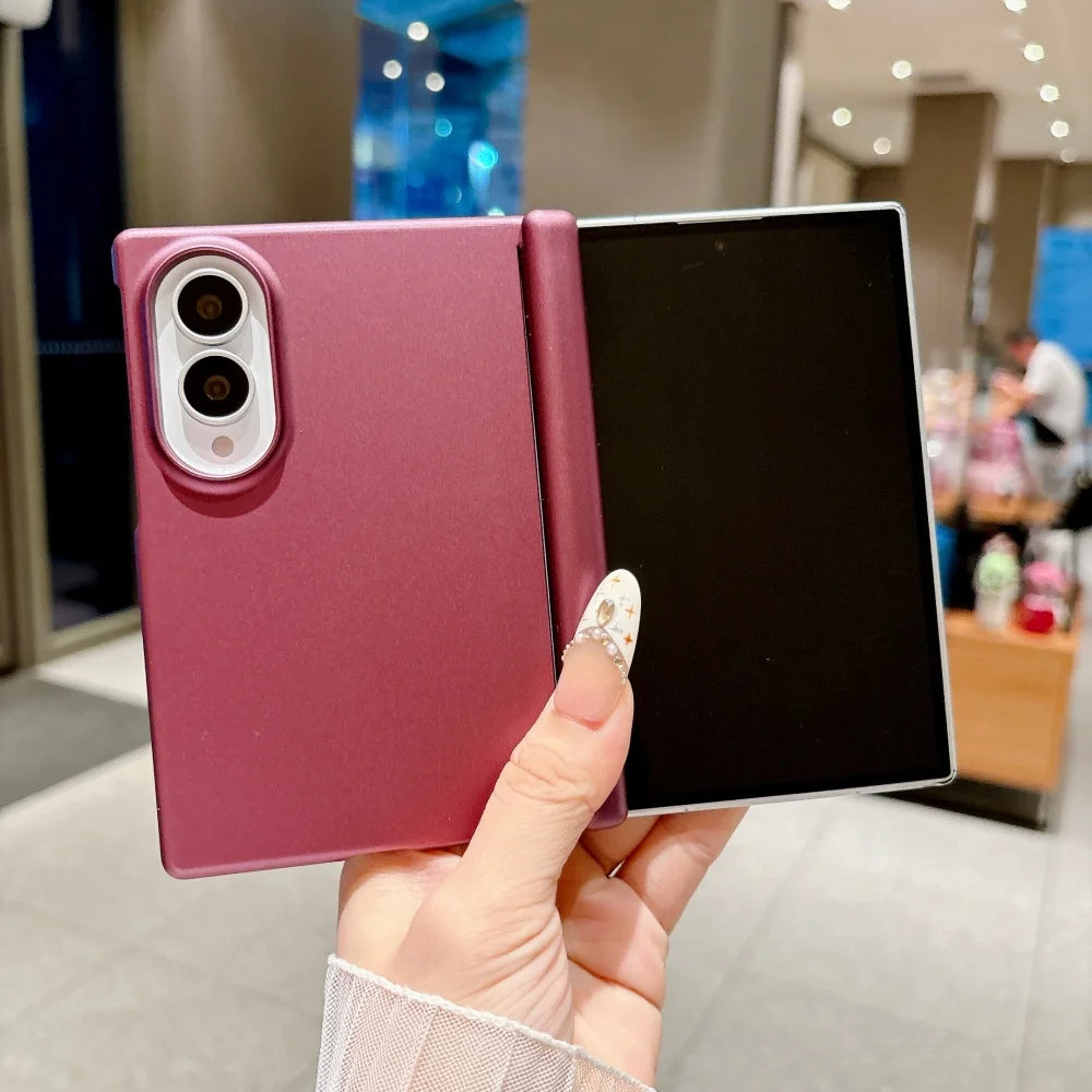 Z Fold8 Metallic Paint Hinge Skin Feel Phone Case For Samsung Galaxy Z Fold8 Ultra 7 6 5 4 Dual-axis Shockproof Bumper PC Cover
