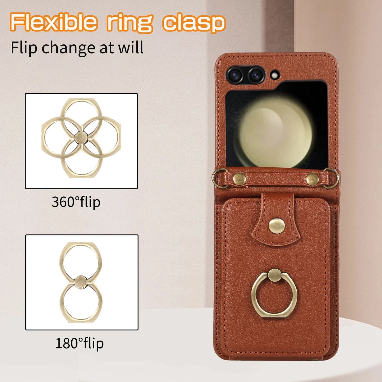 Crossbody Leather Cards Solt Wallet Bag Case For Samsung Galaxy Z Flip 6 5 4 3 5G Flip5 Finger Ring Holder Lanyard Pocket Cover