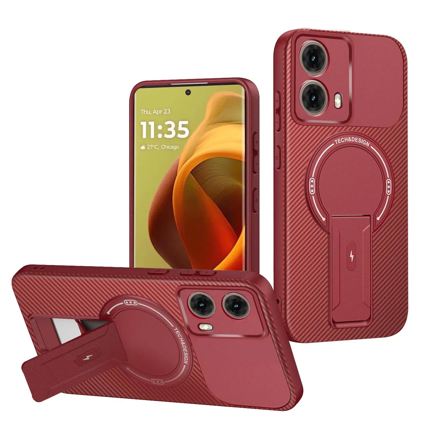 Luxury Magnetic Carbon Stand Case For Motorola Moto G35 G54 G55 G75 G84 5G Wireless Charing Phone Back Cover Shockproof 6 Colors
