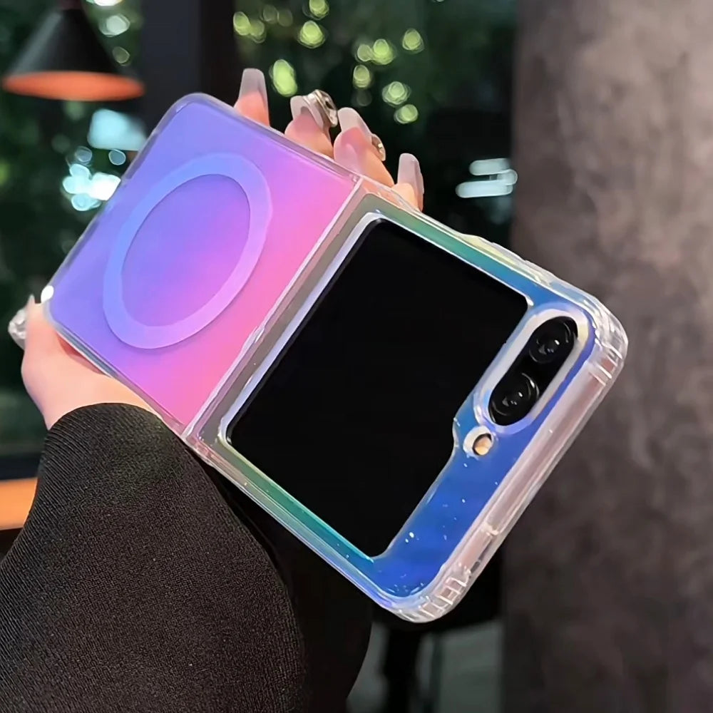 Z Flip 7 Case Laser for Magsafe Transparent Folding Cases for Samsung Galaxy Z Flip 7 6 5 4 3 Flip7fe Flip7 Dazzling PC Funda