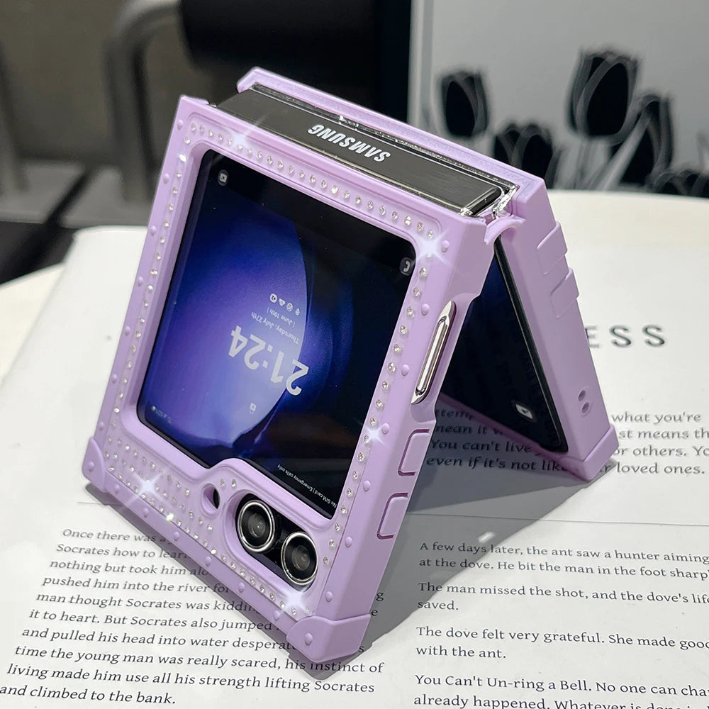 Luxury Sparkling Diamond Folding Phone Case for Samsung Galaxy Z Flip 6 3 5 4 Jewelled Glitter Shock-absorbing Back Hard Cover