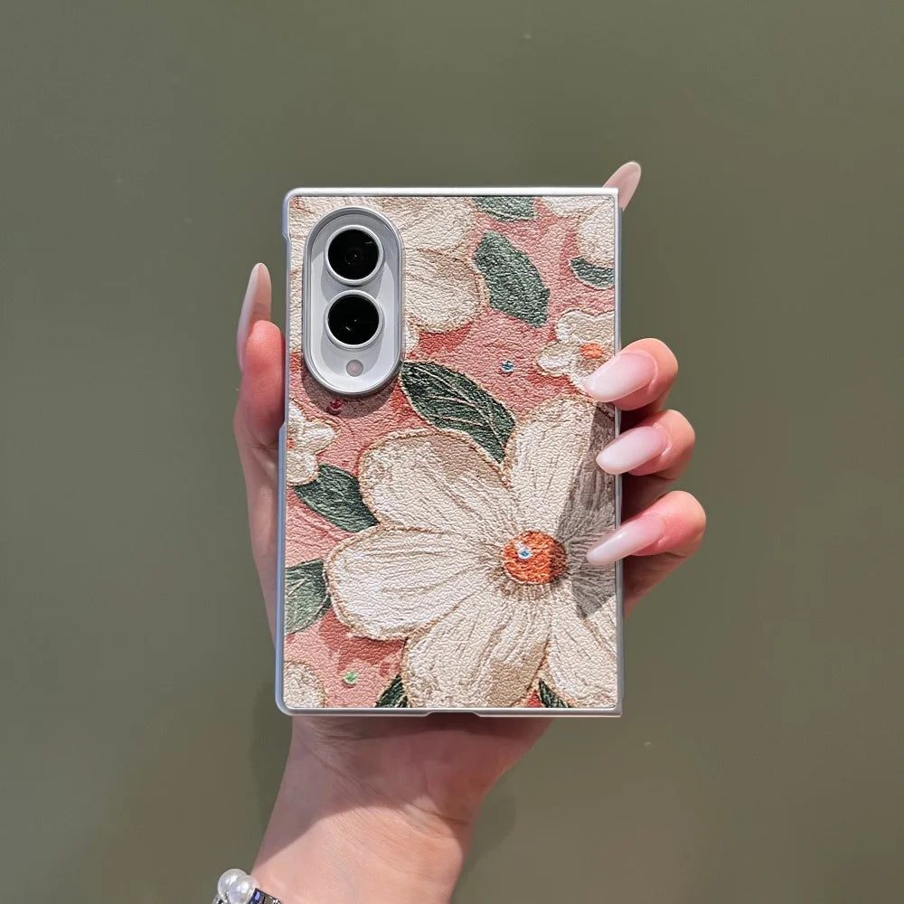 Plating Oil Painting Colorful Flower PU Leather Case for Samsung Galaxy Z Fold 8 Ultra Shockpoof Cover for zfold8 Wide Shell