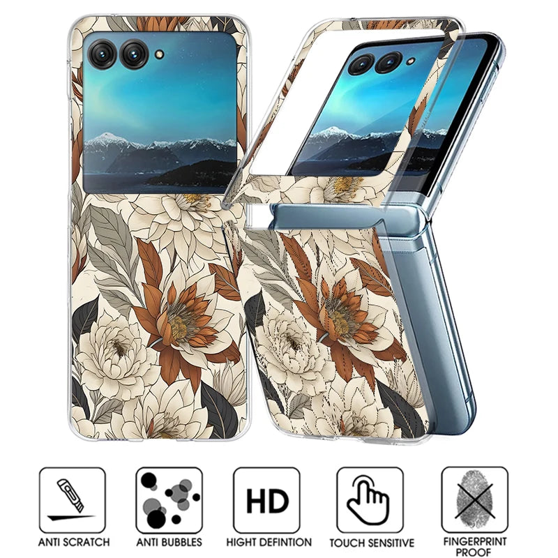 Colorful Flowers Patterned Phone Case For Motorola Razr 60 Ultra Razr 50 40 Ultra 50 40 Clear Shockproof Hard PC Folding Cover