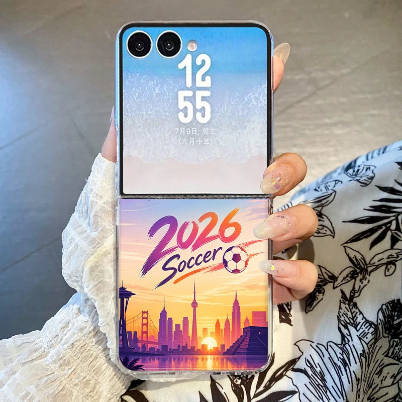 Creative Passion Soccer Ball Pattern Phone Case For Samsung Galaxy Z Flip7 FE Flip6 Flip 7 6 5 4 3 Clear Folding Hard PC Cover