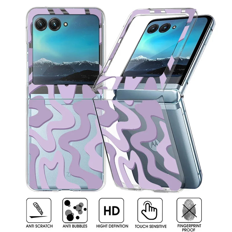Stripe Pattern Clear Hard Phone Case For Motorola Razr 40 50 Ultra Fall Protection Folding Cover For Moto 40Ultra Razr40 Razr50