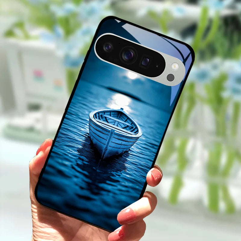 Fashion Glass Case For Google Pixel 9 Pro XL Tempered Glass  Black Phone Cover For Google Pixel 9a Pixel9 Funda Protector Cases