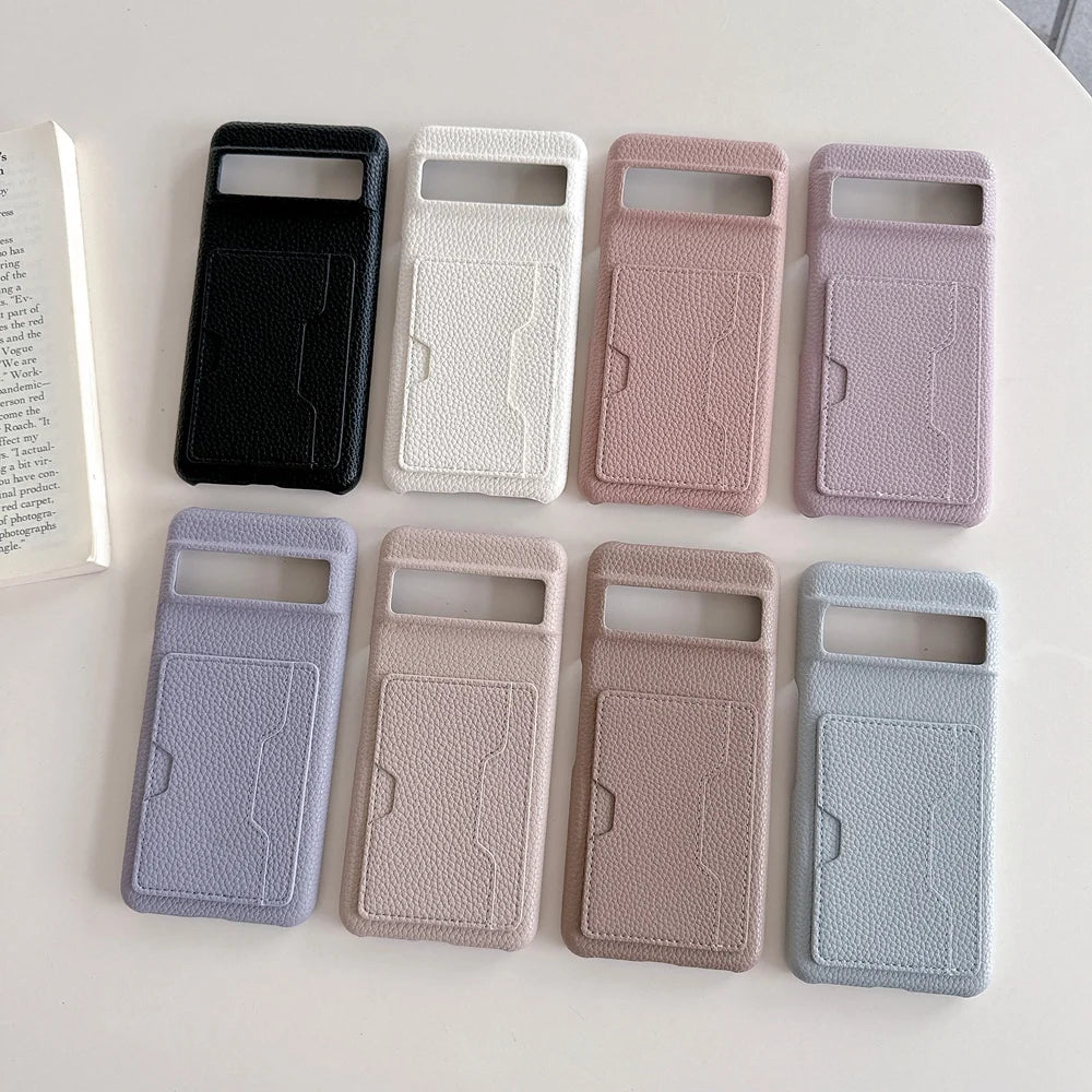 W Shape Card Slot Leather Case For Google Pixel 9 10 Pro XL 6 6A 7 7A 8 8A 9A Litchi Pattern PU Hard Back Cover