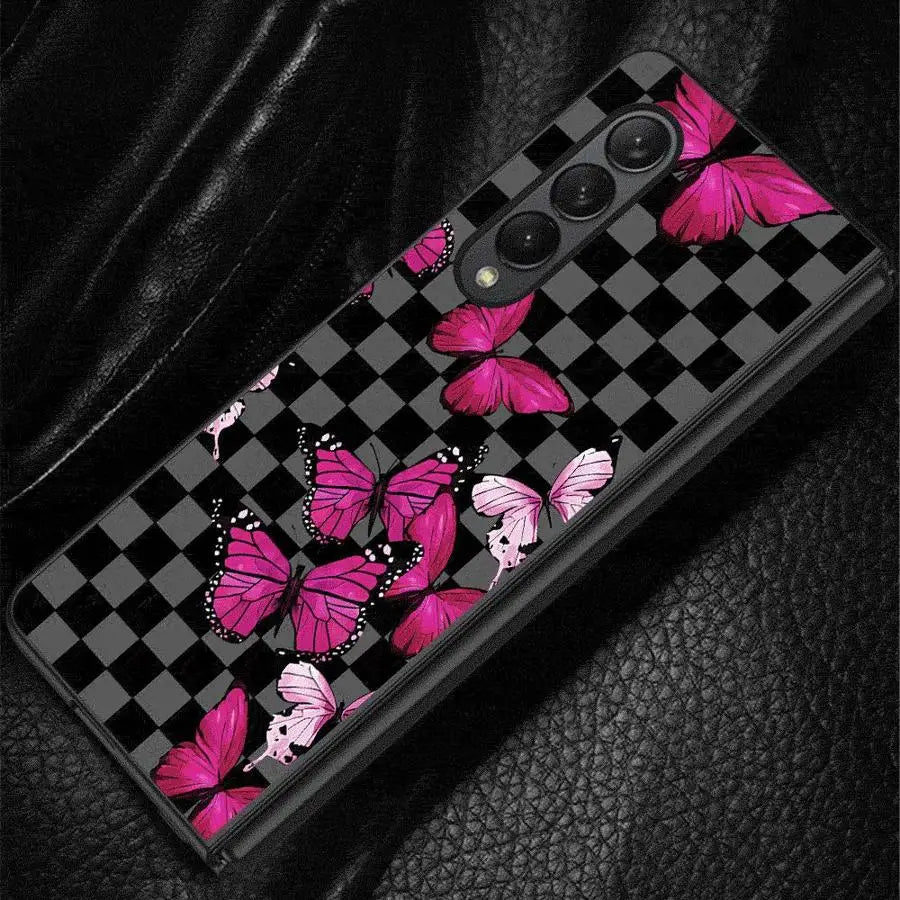 Black Flower Cases for Samsung Galaxy Z Fold6 Z Fold3 ZFold4 Z Fold5 5G Z Fold4 5G Coque Bumper Shockproof Cover