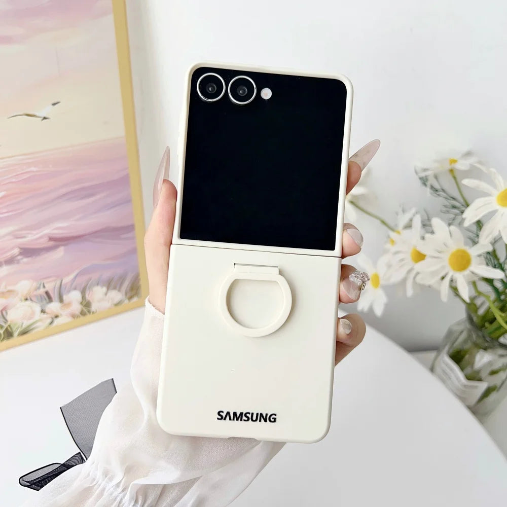 For Samsung Galaxy Z Flip 8 7 6 5 Gradient Matte PC Case Flip8 Flip7 Luxury Liquid Silicone Ring Holder Shockproof Back Case