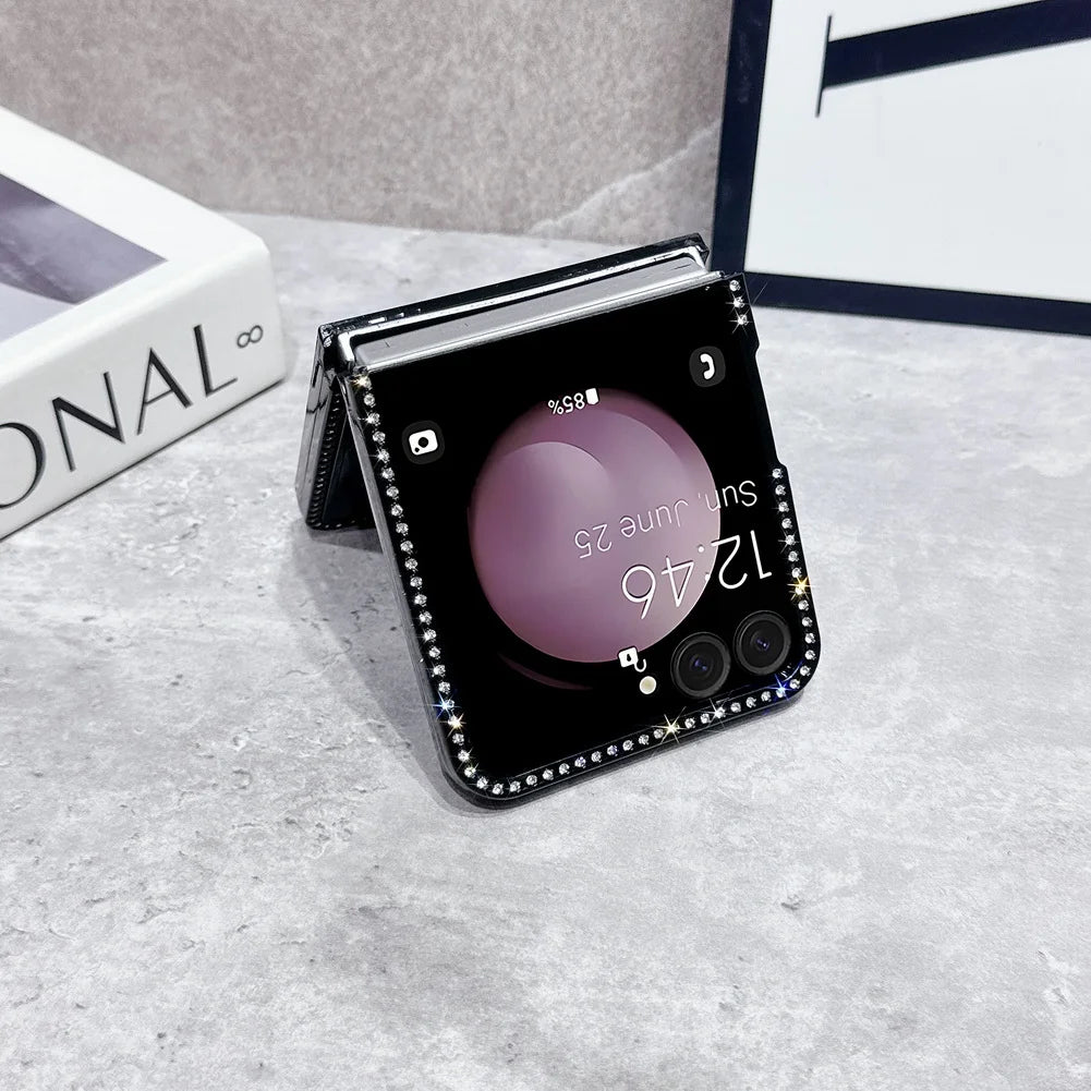 Bling Shiny Rhinestone Bordered Transparent Phone Case For Samsung Z Flip 7 fFlip7 FE Galaxy Z Flip 6 5 4 3 Protect Cover
