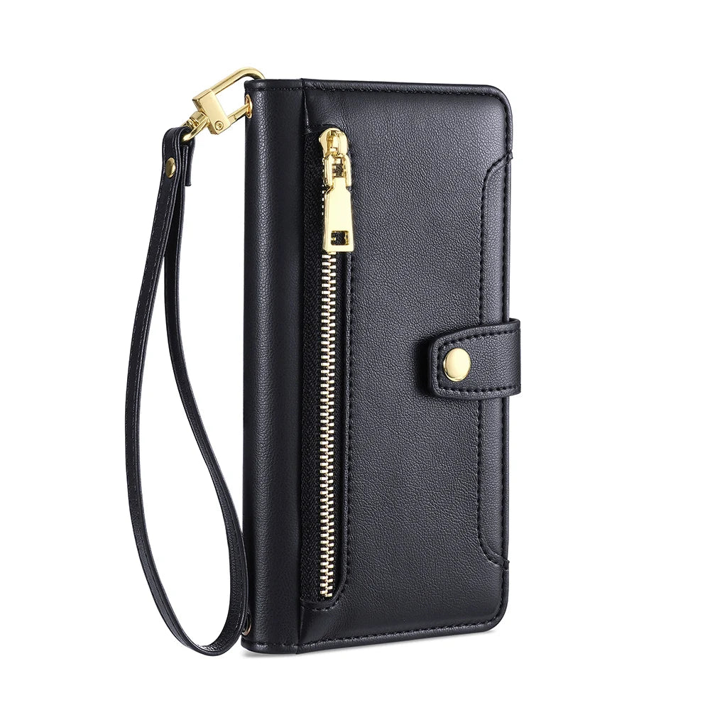 Zipper Wallet Phone Case for Motorola G Stylus Edge 2023 G Play 4G 2024 G Power 5G G14 G84 G54 5G Crossbody Case with Lanyard
