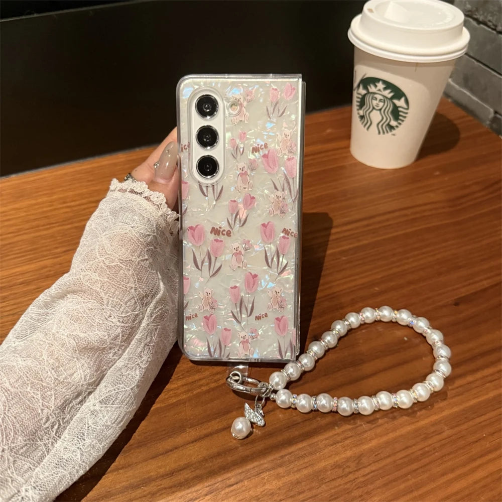 for Samsung Galaxy Z Fold 7 5G Hard PC Phone Case Floral Shell for Z Fold 7 6 5 4 3 Drop-Proof Protective Cover