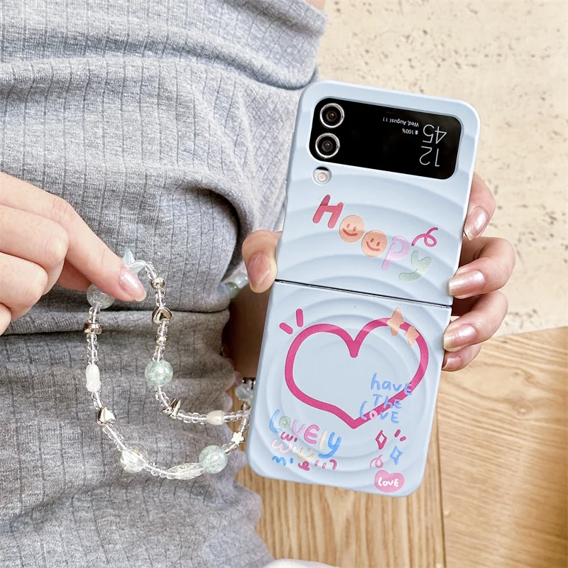 Korean Cute Star Magnetic Stand Holder Phone Case For Samsung Galaxy Z Flip 7 6 5 4 3 Flip5 Flip6 Flip7 Cover Cases with Chain