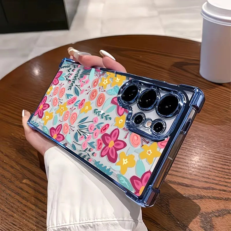 Trendy Floral Pattern High-end Plating Anti Drop Phone Case For Samsung Galaxy S26 S25 S24 S23 S22 S21 Ultra Plus Edge FE Cover