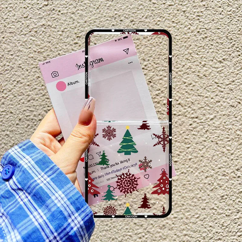 Christmas Tree Snowman Phone Case For Samsung Galaxy Z Flip 7 Santa Snowflake Clear Hard Folding Cover For Samsung ZFlip7 5G Bag