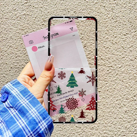 Christmas Tree Snowman Phone Case For Samsung Galaxy Z Flip 7 Santa Snowflake Clear Hard Folding Cover For Samsung ZFlip7 5G Bag
