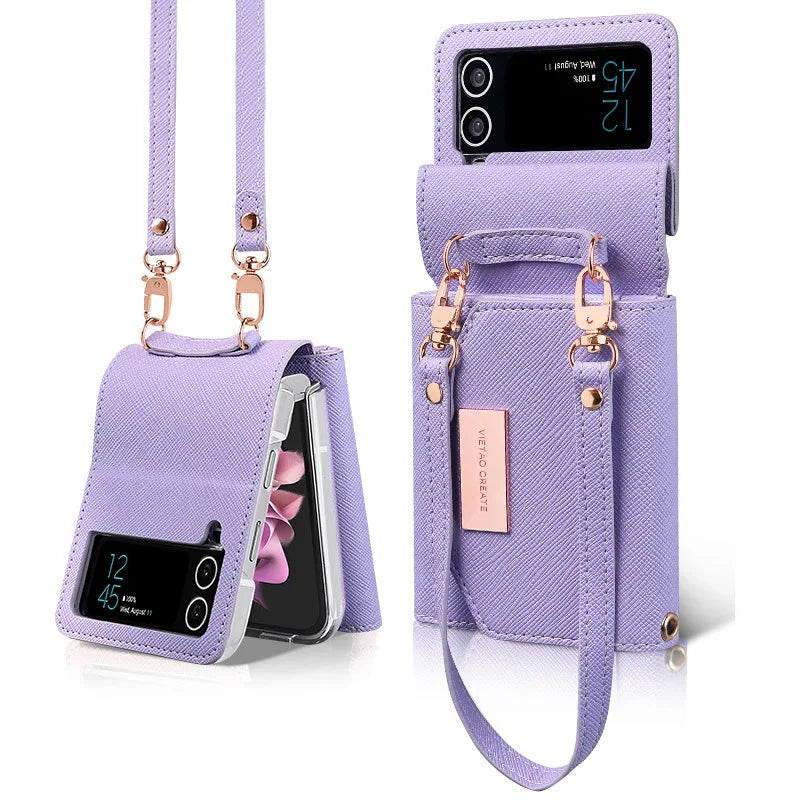 Lanyard Holster Card Case For Samsung Galaxy Z Flip 7 6 5 4 3 Handheld Wristlet Wallet Purse Cover For Z Flip3 Flip4 Flip5 Flip6