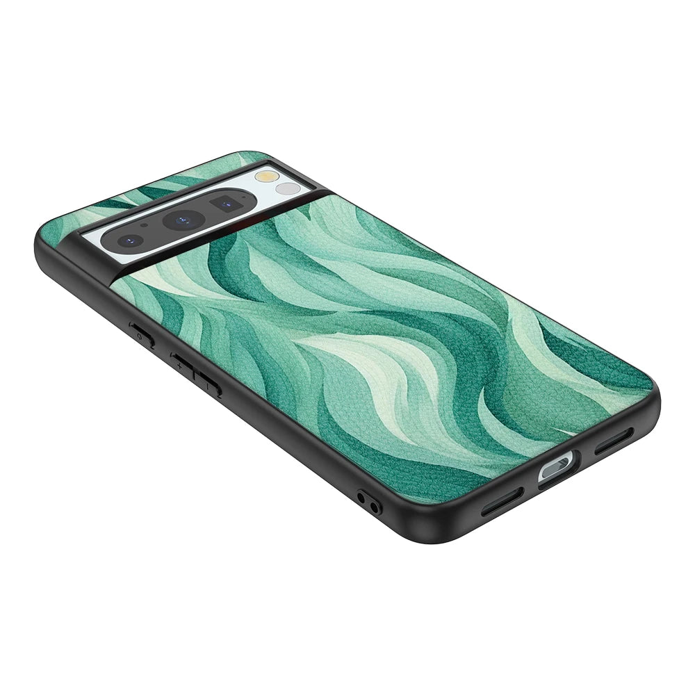 Back Cover Leather Case for Google Pixel 4 XL 4A 5 5A 5G 6 Pro 6A 7 Pro 7A 8 Pro 8A High Quality with Green Stripe Pattern Print