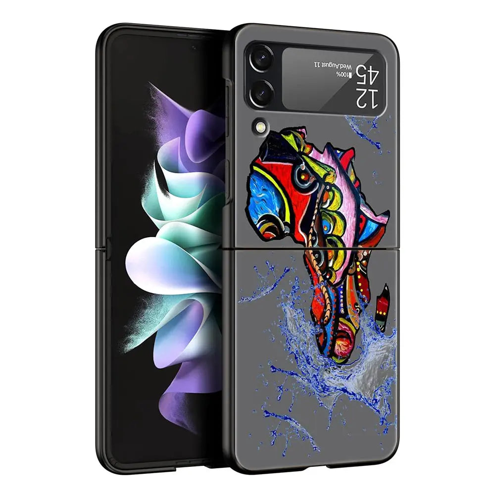 Africa Map Geography Painted Phone Case For Samsung Galaxy Z Flip 6 5 4 3 Shell For Samsung Z Flip3 Flip4 Flip5 Hard PC Cover