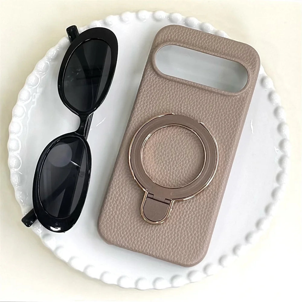 Luxury Fold Stand Lychee Pattern Leather Magnetic Case For Google Pixel 9 9A 10 Pro XL 8 8A Solid Color Shockproof Back Cover