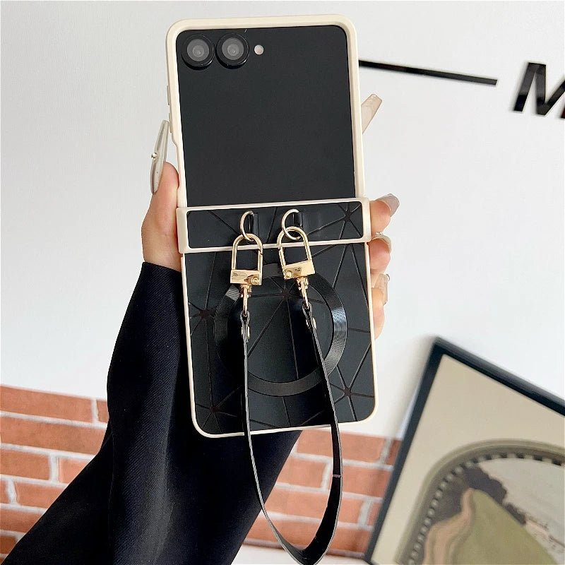 Luxury Geometric Prism Magnetic Phone Case For Samsung Galaxy Z Flip 7 6 5 4 3 5G ZFlip7 FE For Magsafe 3-piece Set Hinge Cover