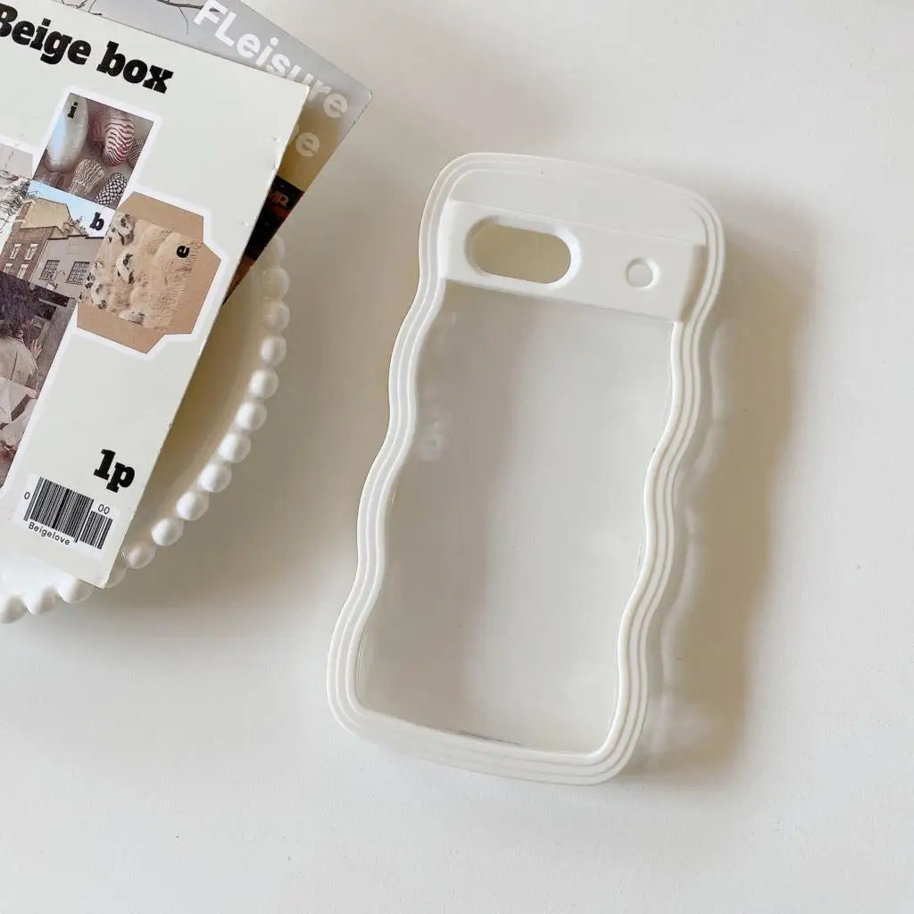 2IN1 Creative Curly Wavy Transparent Case For Google Pixel 9 Pro 9A 8 8A 7A Candy Color Shockproof Clear Hard Acrylic Back Cover