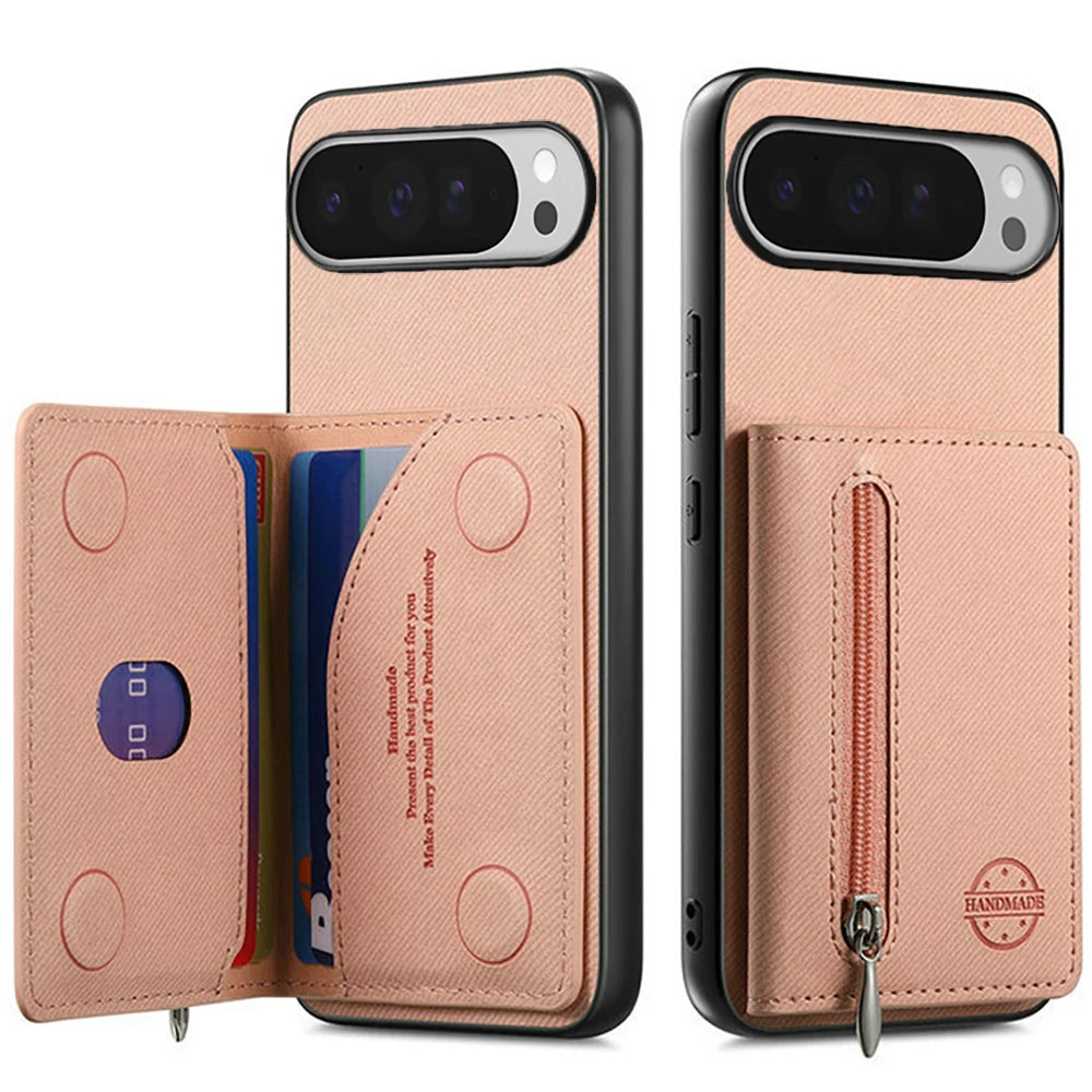 Pixel 10 9 Pro XL 5G RFID Zipper Card Leather Back Case For Google Pixel 9A Wallet Funda Pixel 9 10 Pro 9 A Luxury Cover