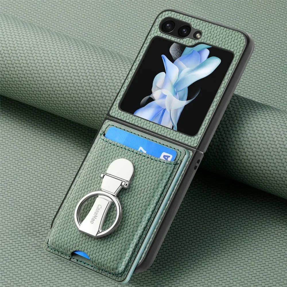 Ring Card Holder Wallet Flip Phone Case for Samsung Galaxy Z Flip 7 6 5 4 3 2 Flip7 Flip6 Flip5 Flip4 Flip2 5G PU Leather Cover