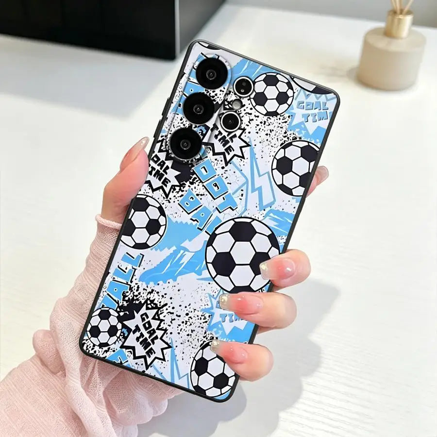 Cartoon Soccer Seamless Phone Cover Case for Samsung Galaxy S26 Ultra S25 Plus S26+ S25+ S10 S9 S24+ S23 Note 20 8 9 10 S20 S21
