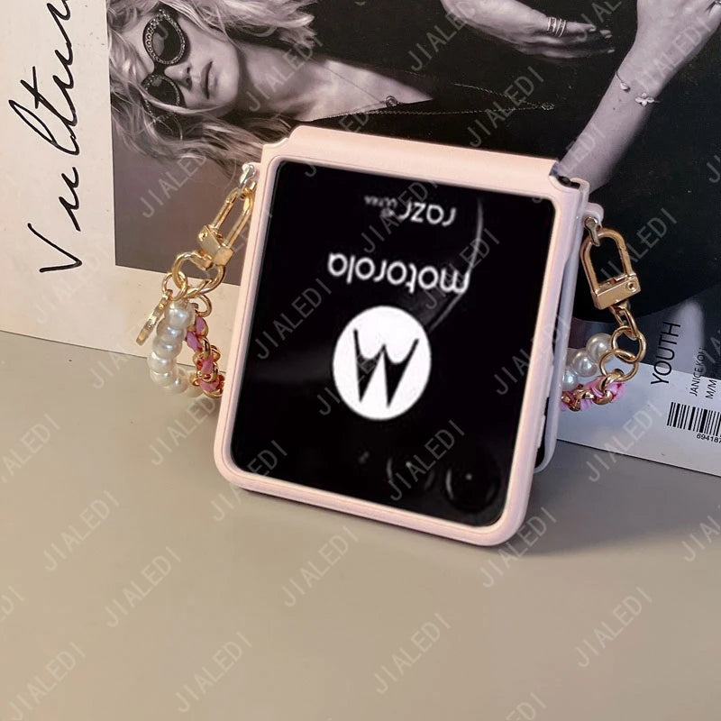 Flower Hand Strap Rhinestone Rhombus Leather Phone case For Motorola Razr 50 60 Ultra Moto Razr60 Plus