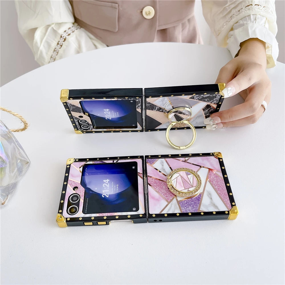 Luxury Glitter Shockproof Geometric Pattern Retro Women Phone Case for Samsung Galaxy Z Flip 7 Flip 6 Z Flip 5 Flip 4 Flip 3