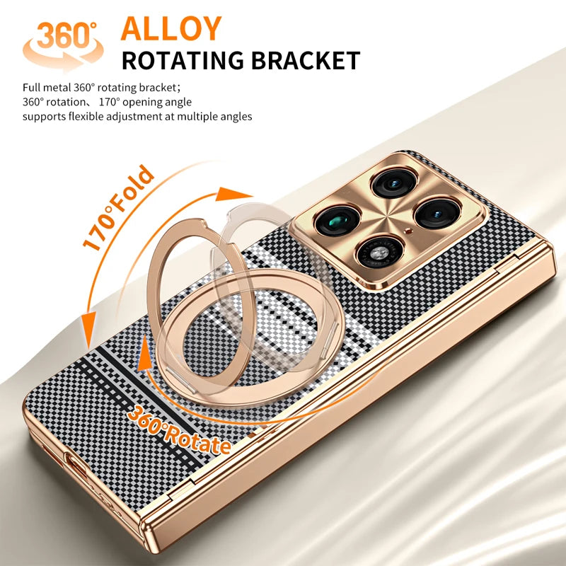 Luxury For Motorola Razr Fold Case Splicing Magnetic PC Shockproof Anti-Fingerprint  Rotating Alloy Holder Folding Cover